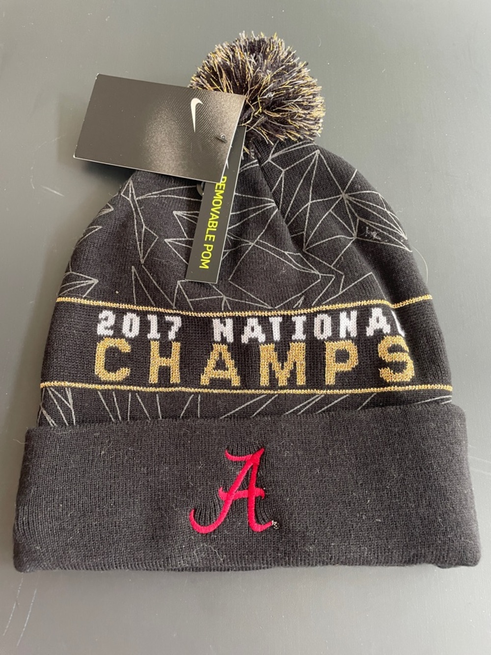 Nike Black Beanie with Red Script A and Gold Accent